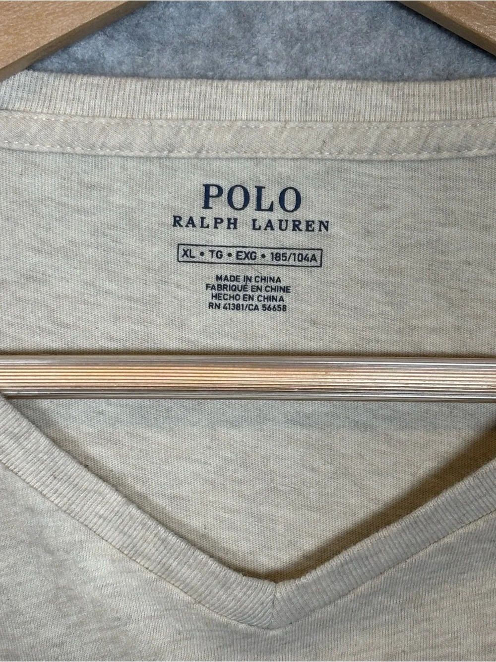 Polo Ralph Lauren Classic Fit V-Neck T-Shirt-Heathered Oatmeal/Beige-Men Size XL